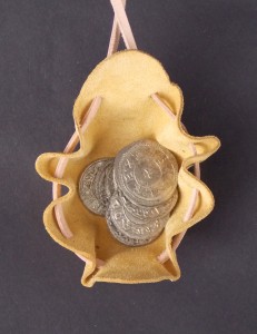 Hedeby draw string pouch with coins