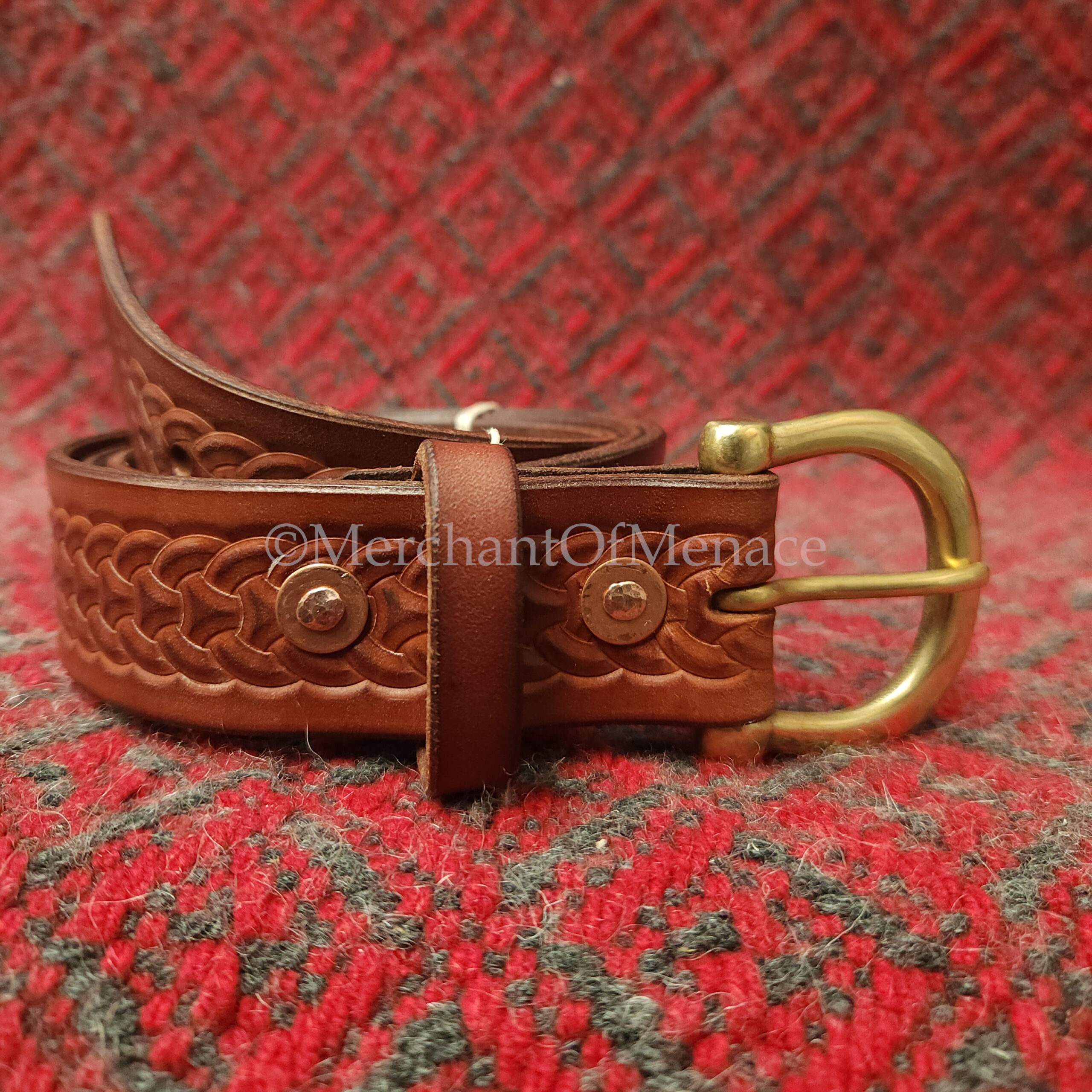 Viking Inspired Hand-Made Leather Belt, Broad Knotwork & Torc Buckle - Image 6