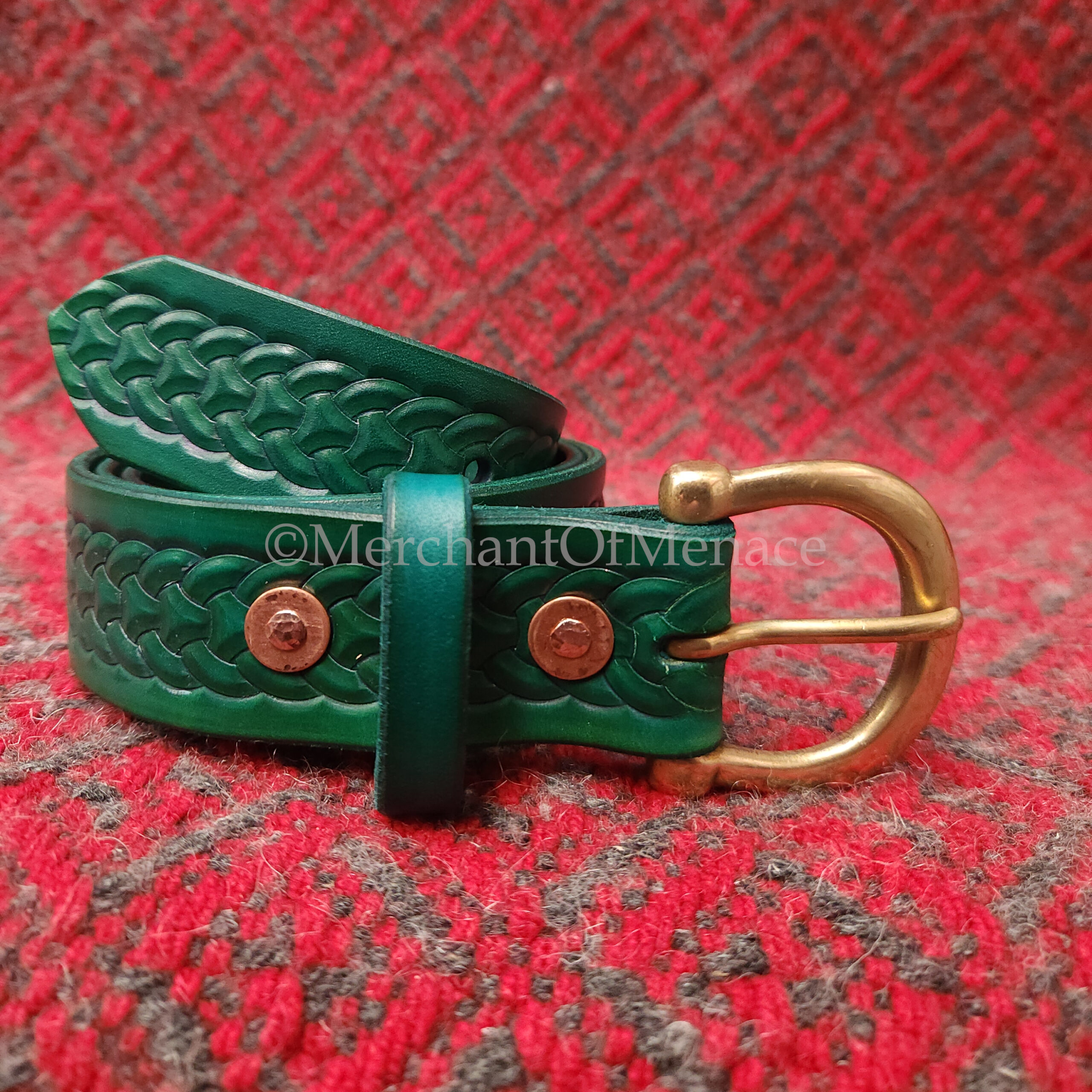 Viking Inspired Hand-Made Leather Belt, Broad Knotwork & Torc Buckle - Image 4