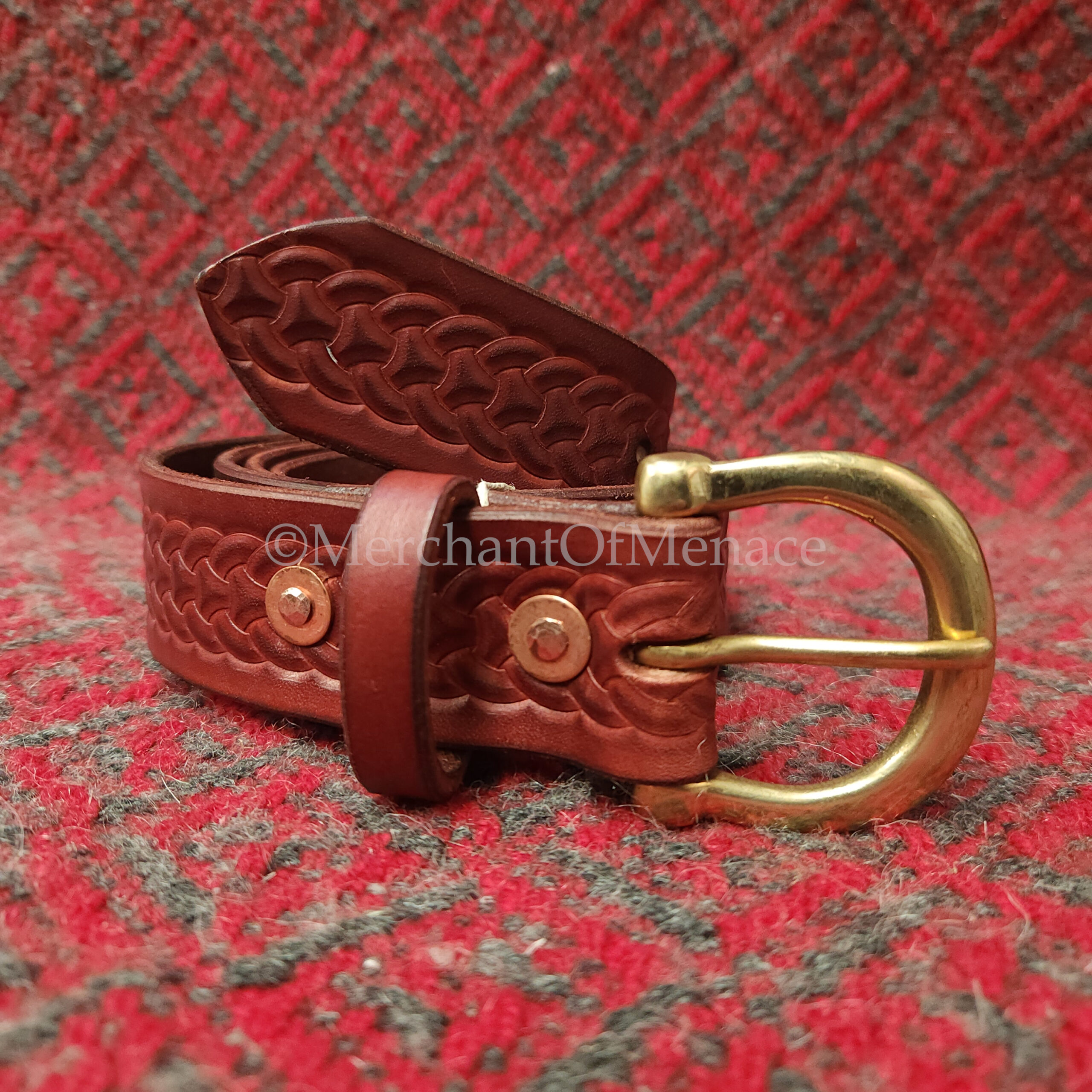 Viking Inspired Hand-Made Leather Belt, Broad Knotwork & Torc Buckle - Image 3