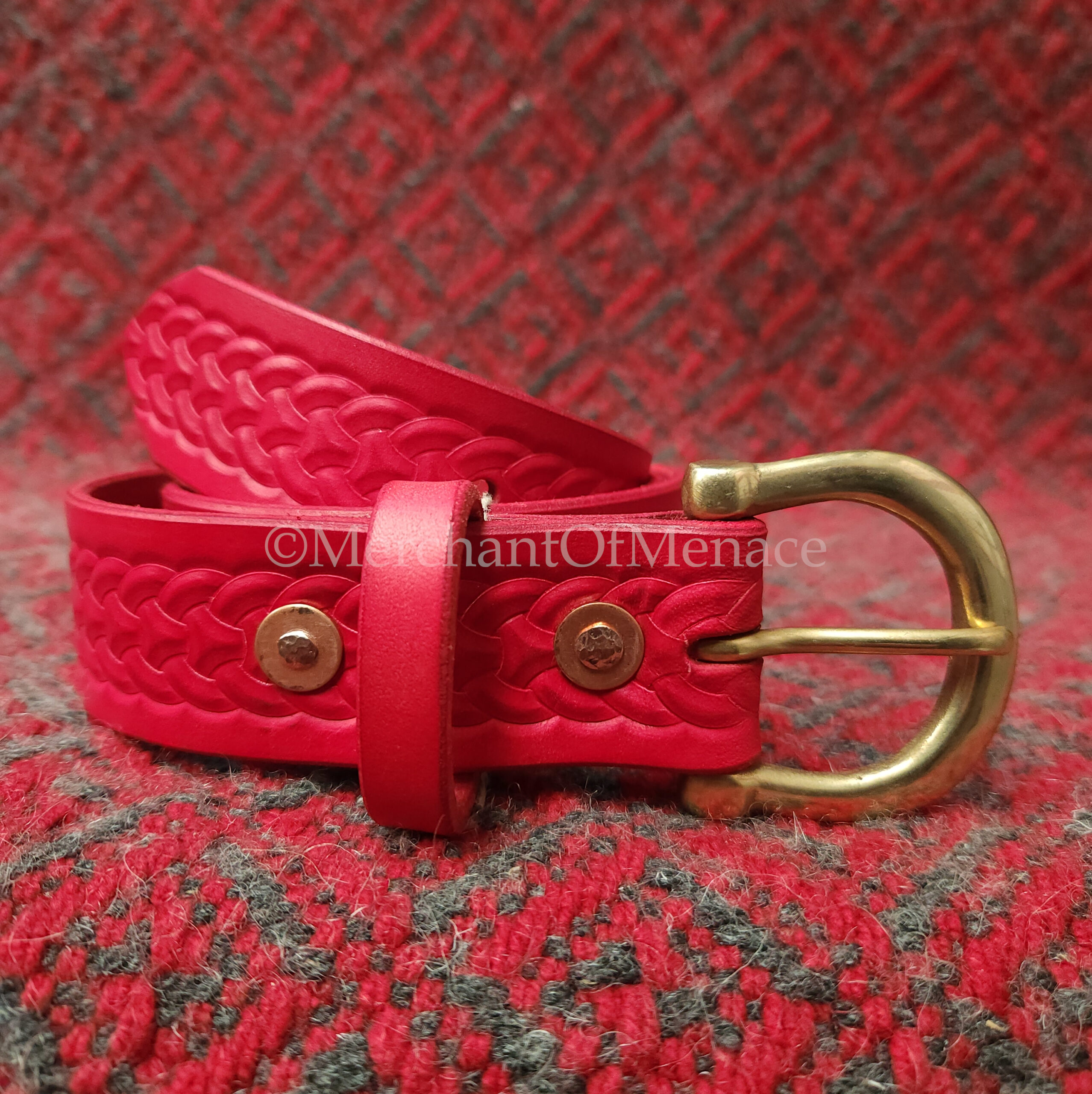 Viking Inspired Hand-Made Leather Belt, Broad Knotwork & Torc Buckle - Image 7