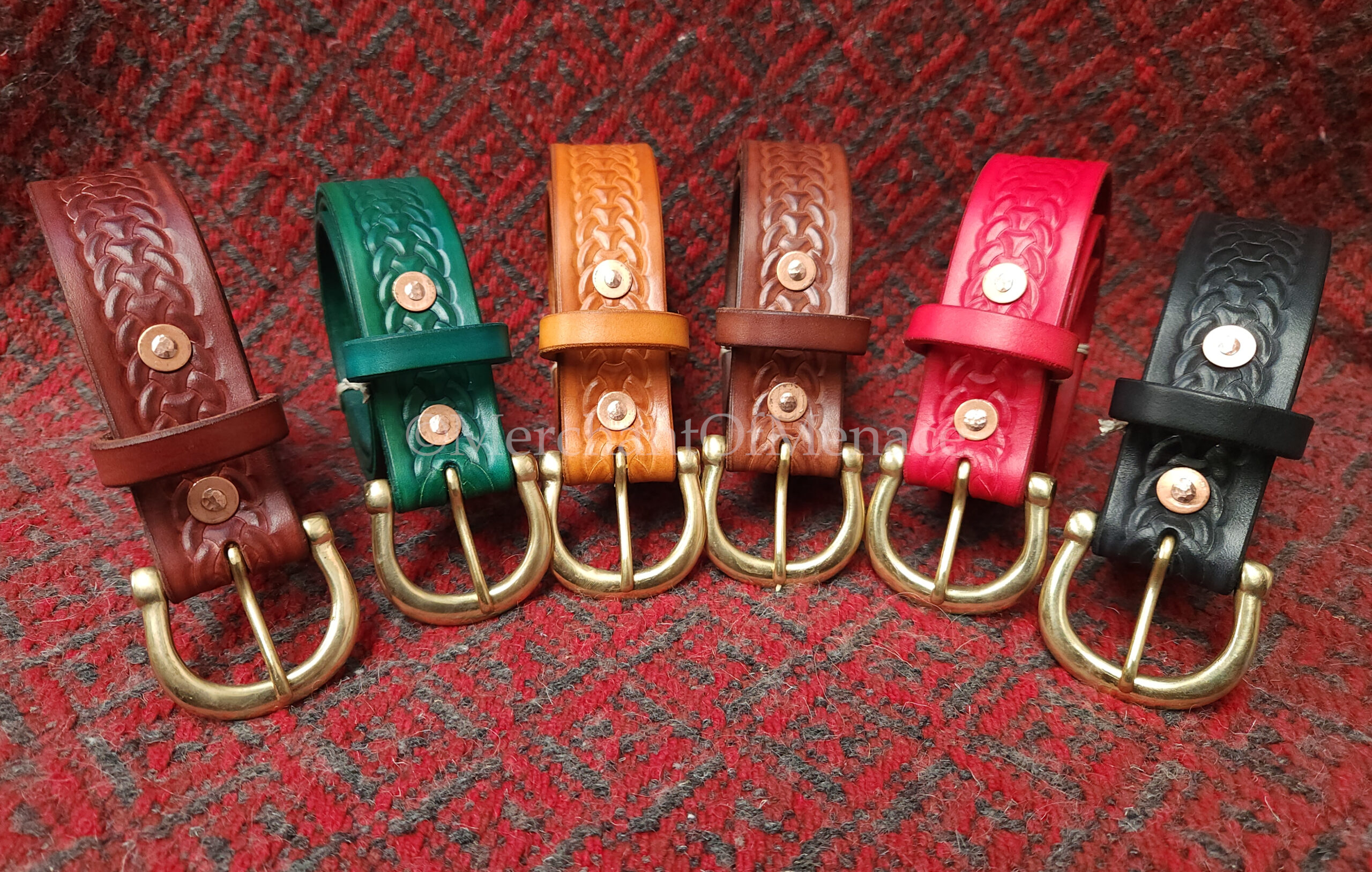Viking Inspired Hand-Made Leather Belt, Broad Knotwork & Torc Buckle